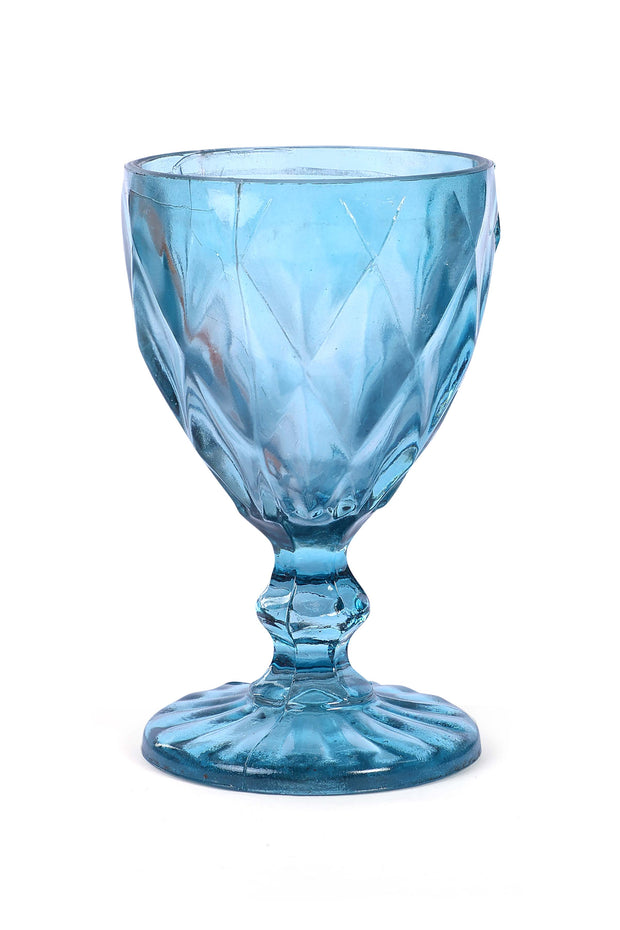Vintage Crystal Coloured Footed Ribbed Wine Glass Big, Teal Blue