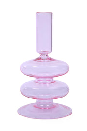 Retro Wavy Glass Candle Holder- 7 x3.5 Inches_Pink
