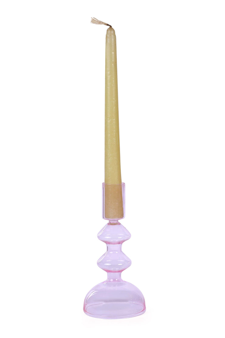 Retro Glass Candle Stick Holder- 6 x 2.5 Inches_ Pink