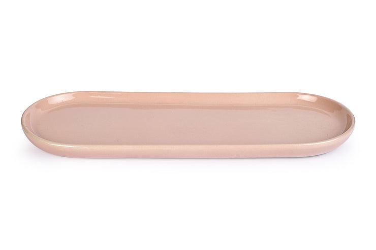 Ceramic Oval Platter, Pink  L 13 x W 4.5 x H 0.75 Inches
