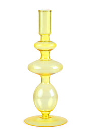 Retro Wavy Tall  Glass Candle Holder- Honey 12x3.5 Inches