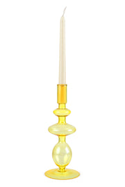 Retro Wavy Tall  Glass Candle Holder- Honey 12x3.5 Inches