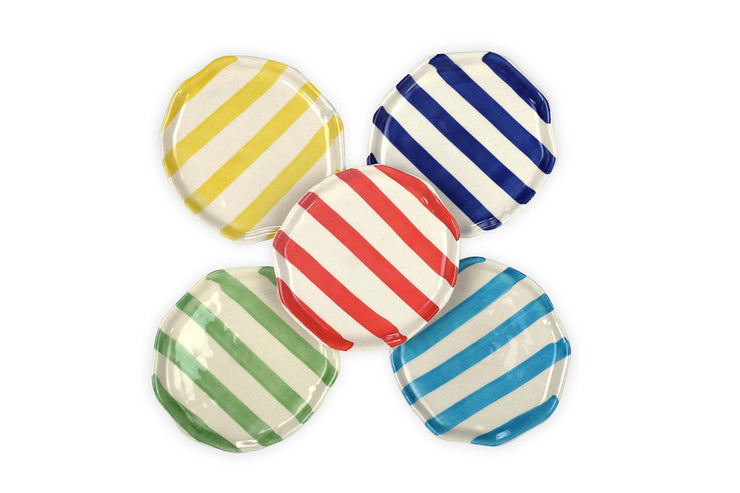 Ceramic Aqua stripe plate, 6.3x6.3 Inches
