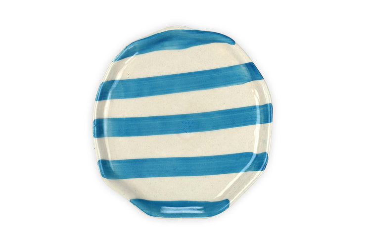 Ceramic Aqua stripe plate, 6.3x6.3 Inches