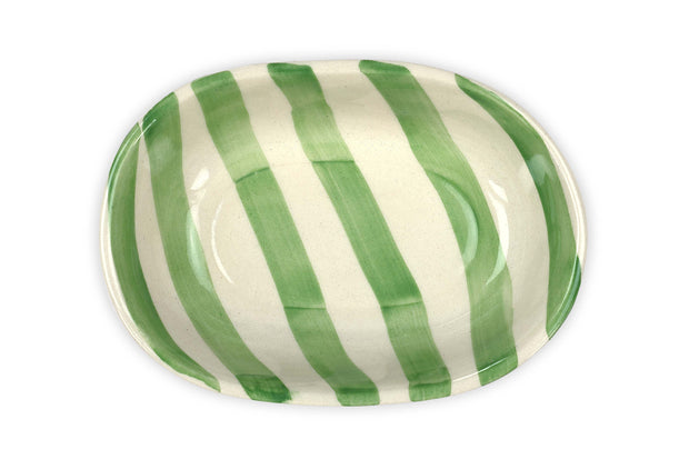 Ceramic stripe Bowl, Green  7x5x2 Inches