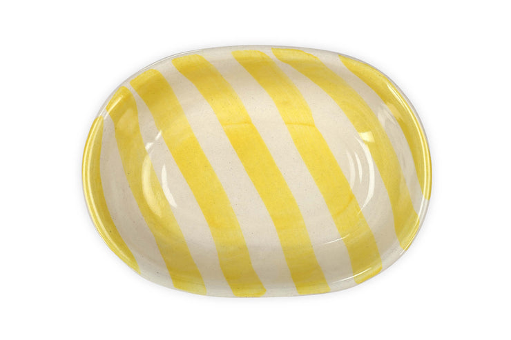 Ceramic stripe Bowl, Yellow 7x5x2 Inches