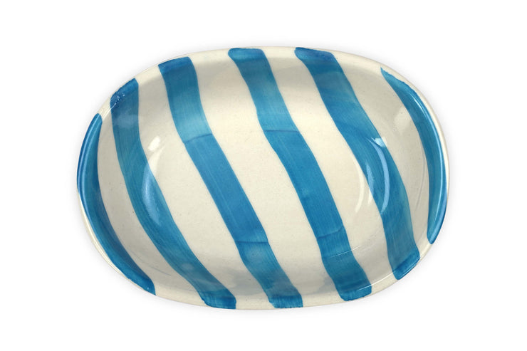 Ceramic stripe Bowl,Auqa 7x5x2 Inches