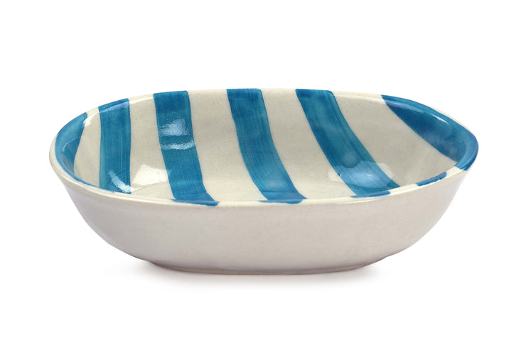 Ceramic stripe Bowl,Auqa 7x5x2 Inches