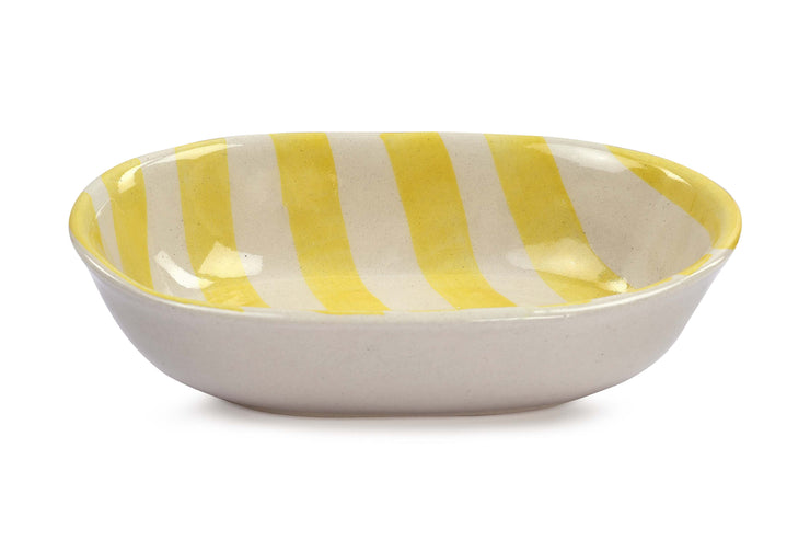 Ceramic stripe Bowl, Yellow 7x5x2 Inches