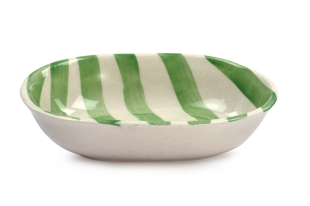 Ceramic stripe Bowl, Green  7x5x2 Inches