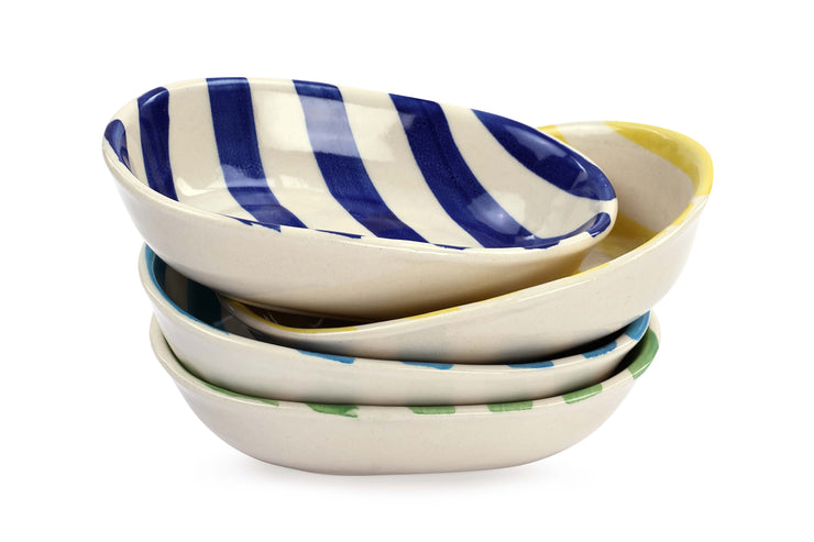 Ceramic stripe Bowl, Yellow 7x5x2 Inches