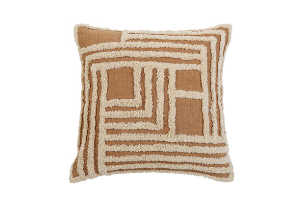 Rekha Cross Tufted Pillow, Clay- 18x18 Inch