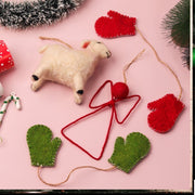 Christmas Hanging Felt Ornaments (Bethlehem Sheep + Angel + 2 Mittens)