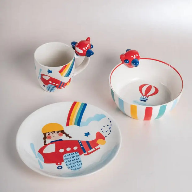 Pilot Handpainted Kids Breakfast Set of 3- Multi