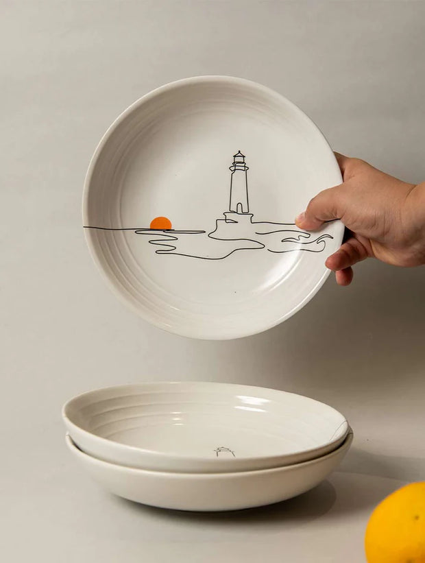 Multipurpose Ceramic Bowl -Lighthouse,  8 x 2 Inches