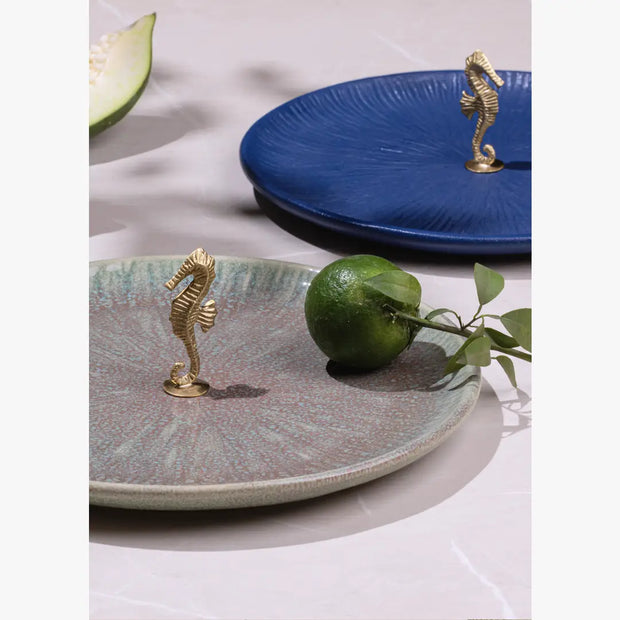 Mirissa Brass & Ceramic Platter - Green, 9.44 x 0.98 Inches