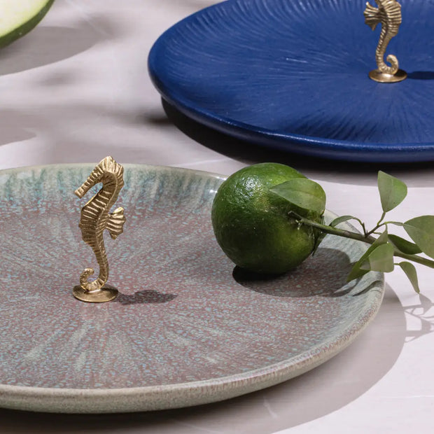 Mirissa Brass & Ceramic Platter -Blue , 9.44 x 0.98 Inches