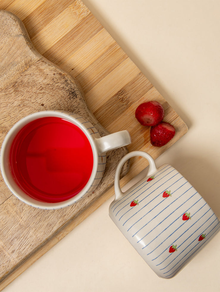 Strawberry Striped Ceramic Mug - 3.5 x 3 Inches