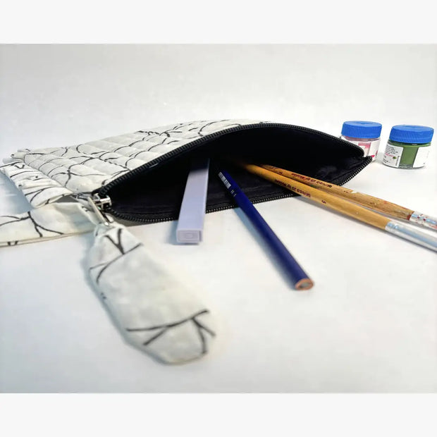 Handmade Quilted Pouch, Black & White - 8 x 5  Inches