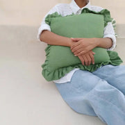 Slate Ruffle Cushion Cover, 16x16 Inches-Green
