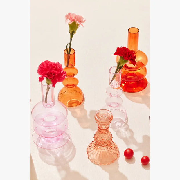 Retro Glass Candle Stick Holder- 6 x 2.5 Inches_ Rust Orange