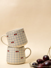 Cherry Checkered Ceramic Mug - 3.5 x 3 Inches