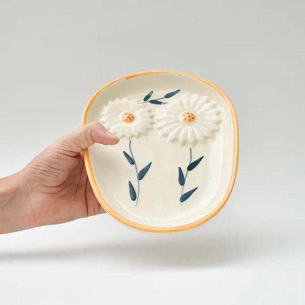 Ceramic Decorative Snack Plate - 3D Sunflower, 7x4.5 Inches