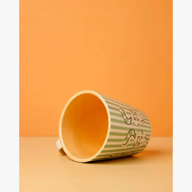 Cat Stripe Coffee Mug- Green ,  4.7 X 3.3 x 3.70 Inches