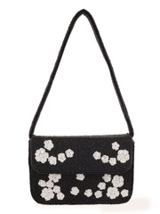 Black Rose Beaded Purse - 7.5 x 5 Inches
