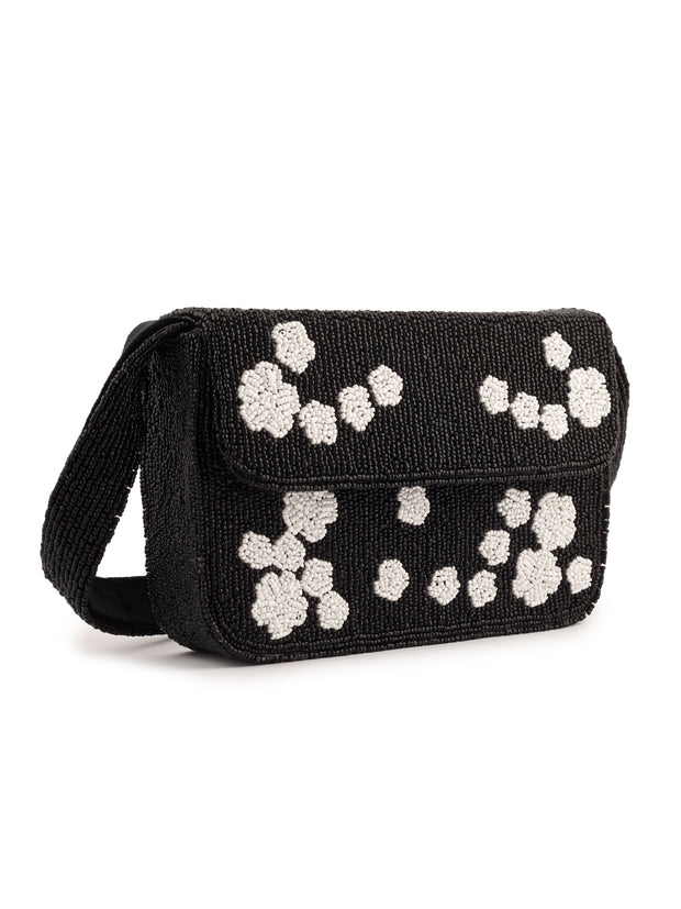 Black Rose Beaded Purse - 7.5 x 5 Inches