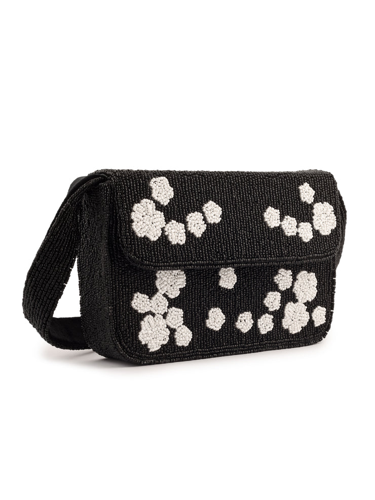 Black Rose Beaded Purse - 7.5 x 5 Inches
