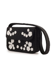 Black Rose Beaded Purse - 7.5 x 5 Inches