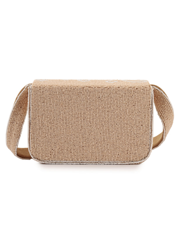 Beige Bloom Beaded Purse - 7.5 x 5 Inches