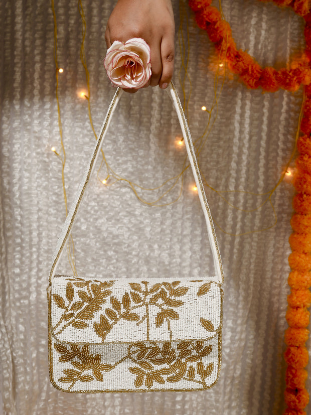 Ivory & Gold Gleam Purse - 7.5 x 5 Inches