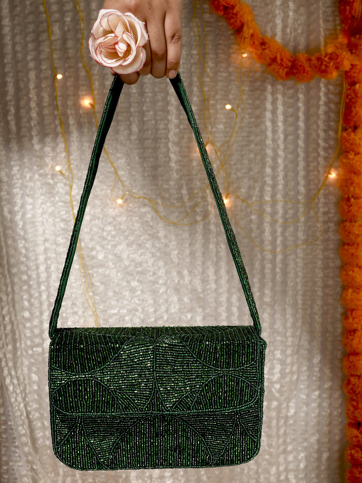 Evergreen Luxe Beaded Purse - 7.5 x 5 Inches