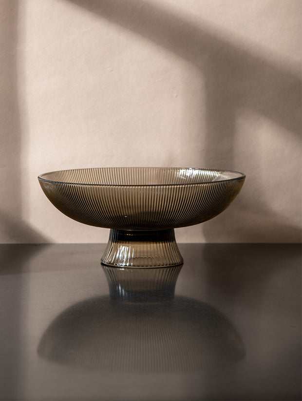 Ribbed Glass Bowl, Brown -10 x 10 x 5 Inches