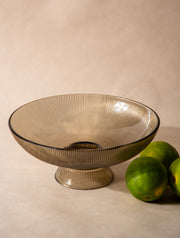 Ribbed Glass Bowl, Brown -10 x 10 x 5 Inches