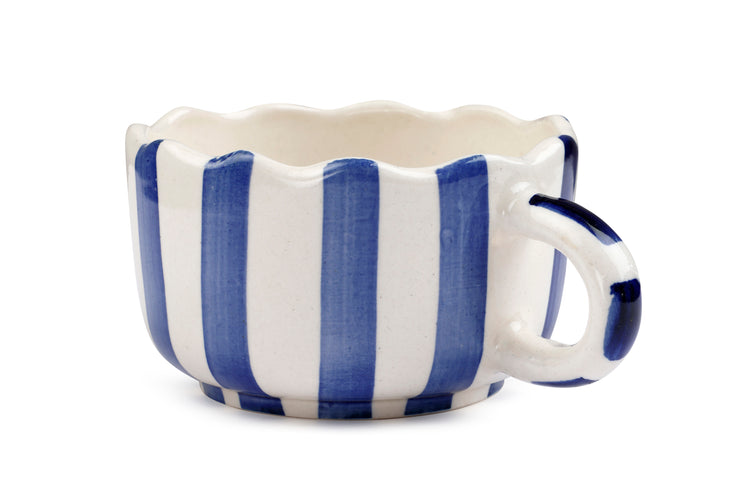 Ceramic  wavy Blue Coffee Cup , 2.9 x 3.9 Inches