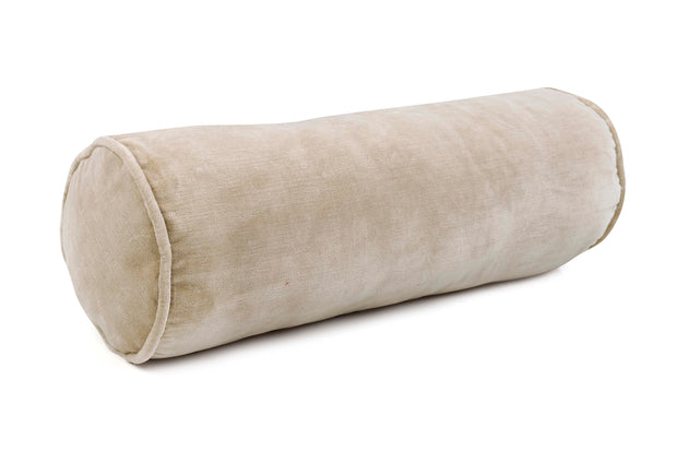 Velvet Handmade bolster Pillow, Biscotti - 14x7 Inches