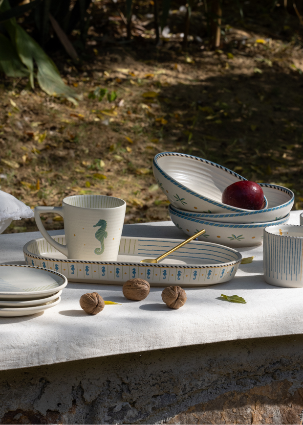 Mirissa Oval Ceramic Platter, 12.20 x 6.29 x 1.57 Inches