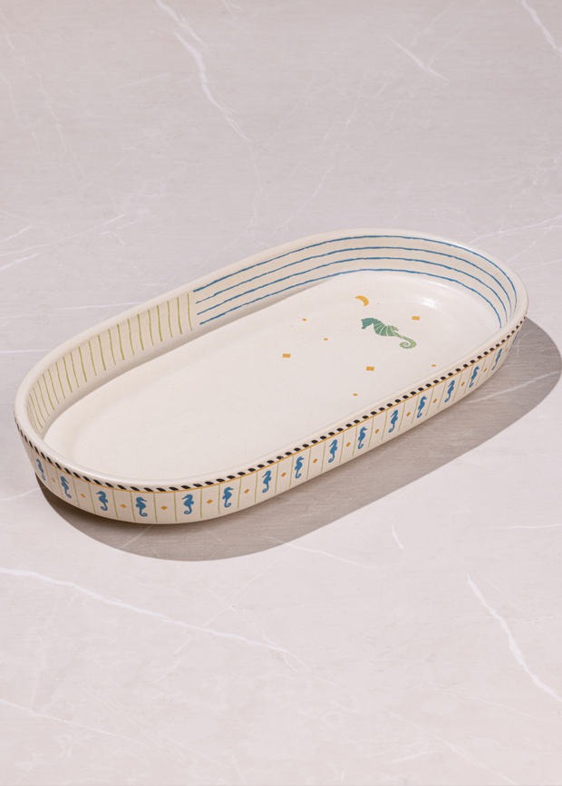 Mirissa Oval Ceramic Platter, 12.20 x 6.29 x 1.57 Inches