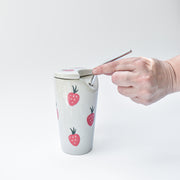 Strawberry Ceramic Tumbler With Straw - 6 x 2.7 Inches , 8.45 oz