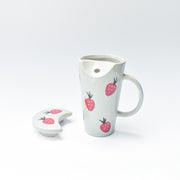 Strawberry Ceramic Tumbler With Straw - 6 x 2.7 Inches , 8.45 oz