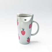 Strawberry Ceramic Tumbler With Straw - 6 x 2.7 Inches , 8.45 oz
