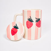 Strawberry Stripe Mug With Lid - 5 x 3 Inches