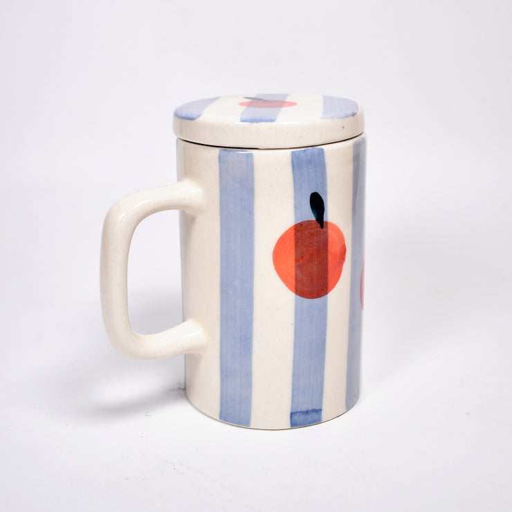 Orange Stripe Mug With Lid - 5 x 3 Inches