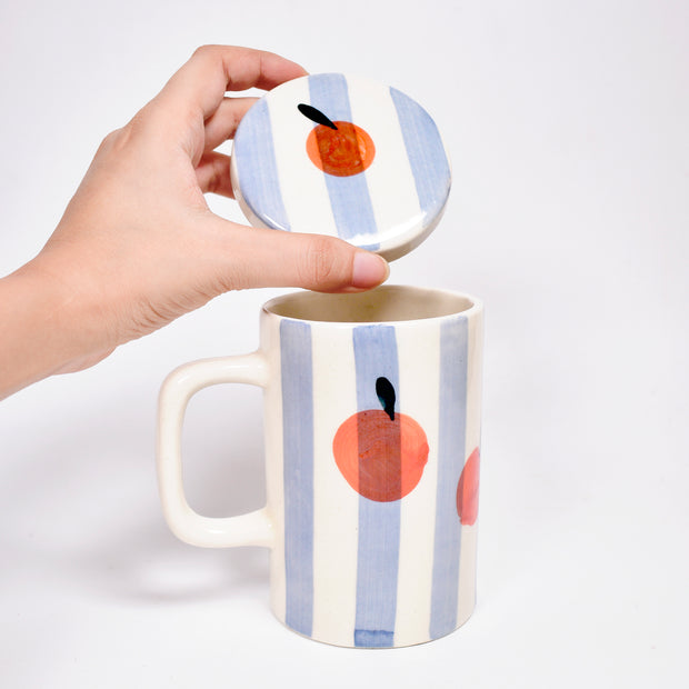 Orange Stripe Mug With Lid - 5 x 3 Inches