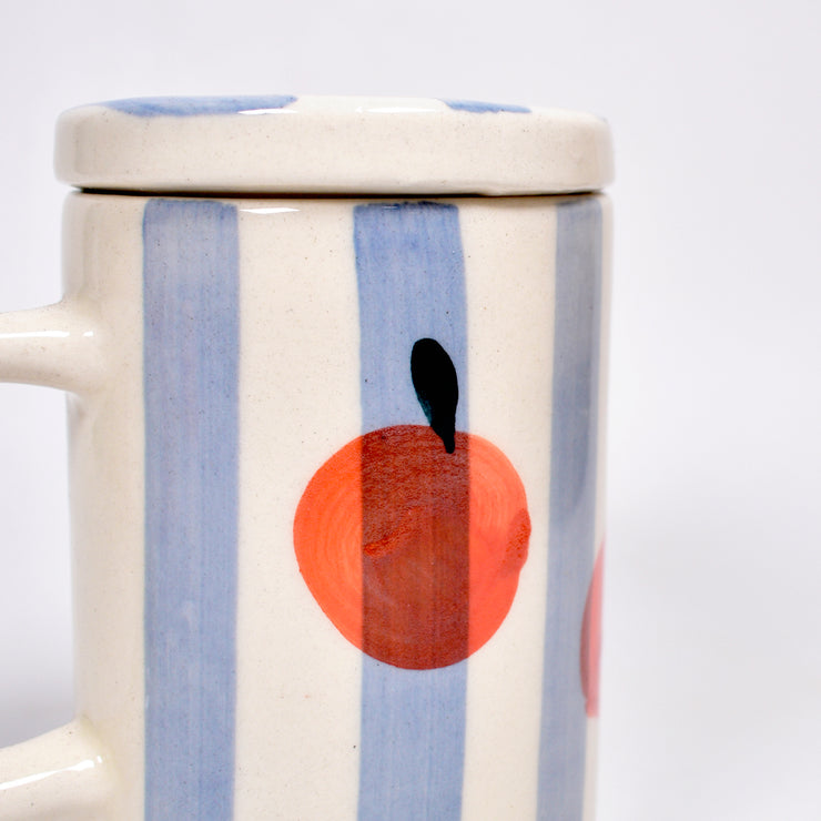 Orange Stripe Mug With Lid - 5 x 3 Inches