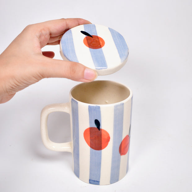 Orange Stripe Mug With Lid - 5 x 3 Inches