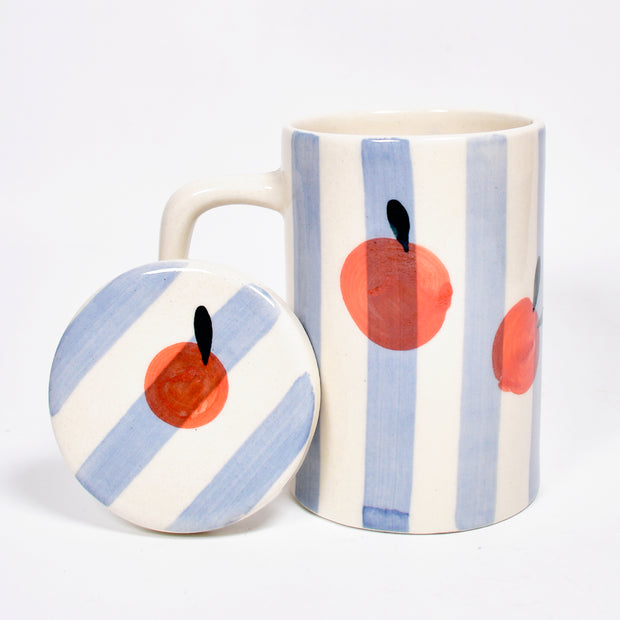 Orange Stripe Mug With Lid - 5 x 3 Inches